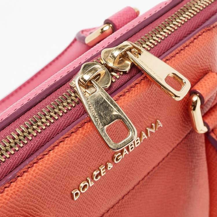 Pre Owned Dolce & Gabbana Orange/Pink Leather Small Megan Dome Satchel