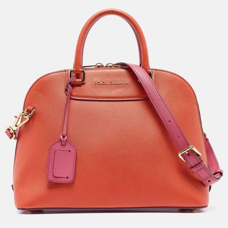 Pre Owned Dolce & Gabbana Orange/Pink Leather Small Megan Dome Satchel