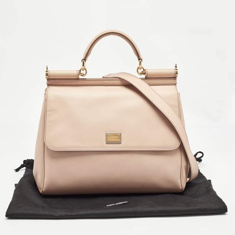 Pre Owned Dolce & Gabbana Beige Leather Large Miss Sicily Top Handle Bag