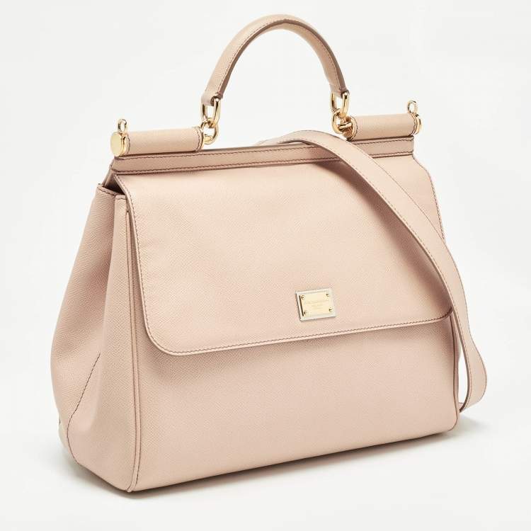 Pre Owned Dolce & Gabbana Beige Leather Large Miss Sicily Top Handle Bag