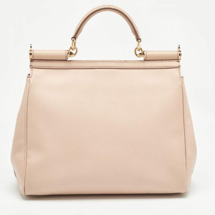 Pre Owned Dolce & Gabbana Beige Leather Large Miss Sicily Top Handle Bag