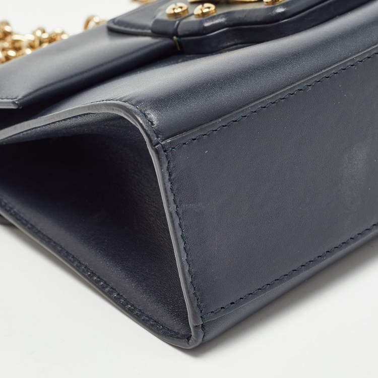 Pre Owned Dolce & Gabbana Navy Blue Leather Lucia Shoulder Bag 