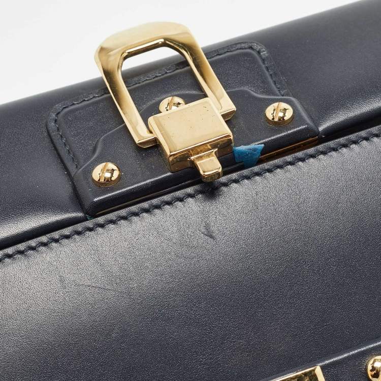 Pre Owned Dolce & Gabbana Navy Blue Leather Lucia Shoulder Bag 