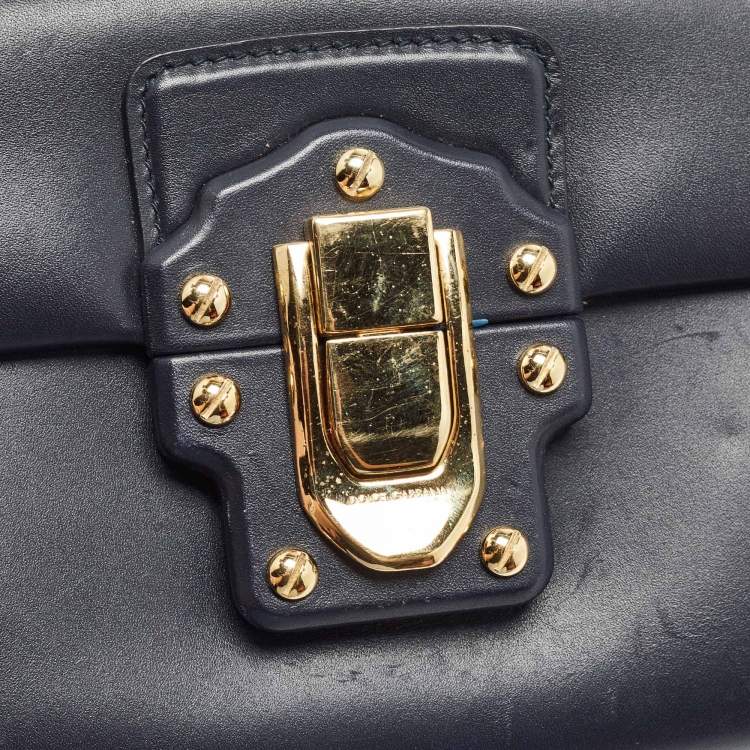 Pre Owned Dolce & Gabbana Navy Blue Leather Lucia Shoulder Bag 