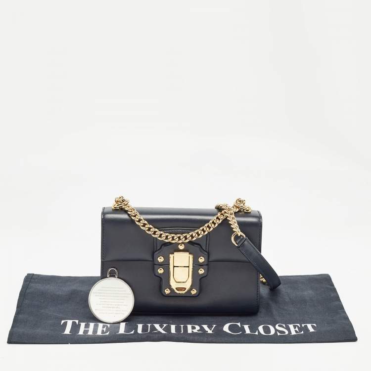 Pre Owned Dolce & Gabbana Navy Blue Leather Lucia Shoulder Bag 