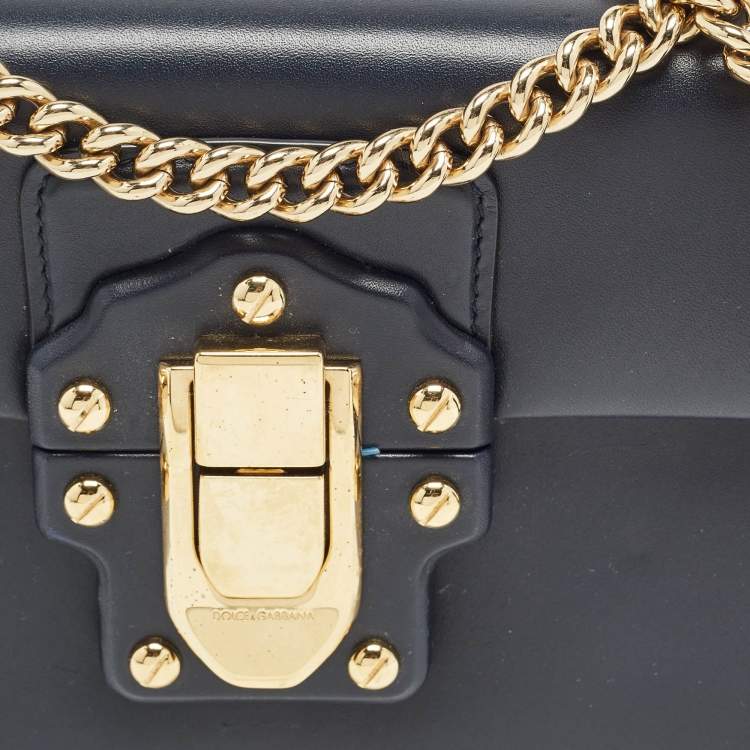 Pre Owned Dolce & Gabbana Navy Blue Leather Lucia Shoulder Bag 