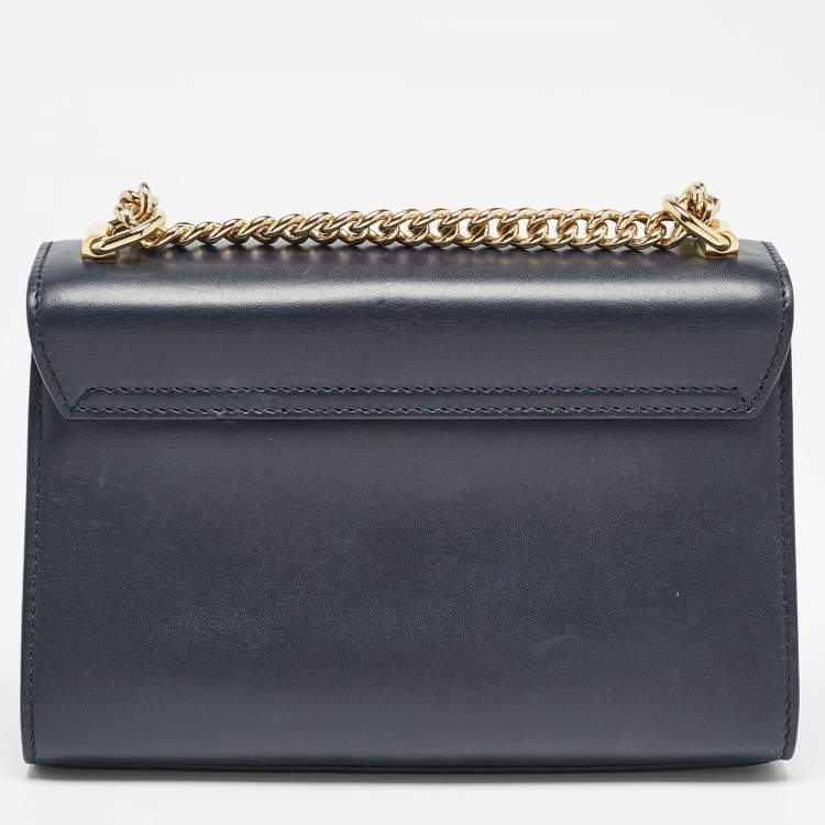Pre Owned Dolce & Gabbana Navy Blue Leather Lucia Shoulder Bag 