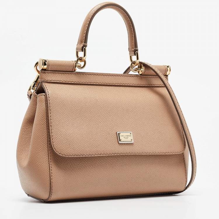 مملوكة مسبقًا Dolce & Gabbana Beige Leather Small Miss Sicily Top Handle Bag