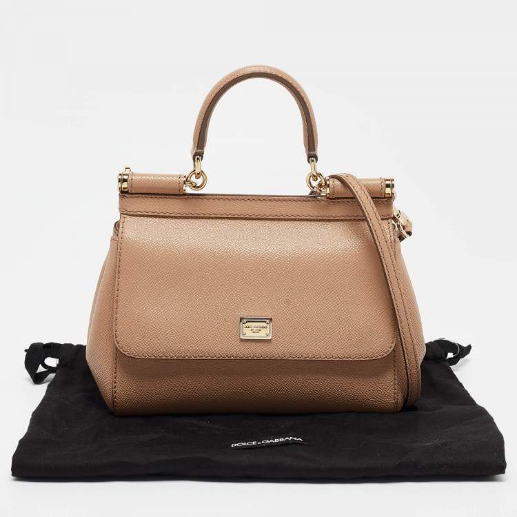 مملوكة مسبقًا Dolce & Gabbana Beige Leather Small Miss Sicily Top Handle Bag