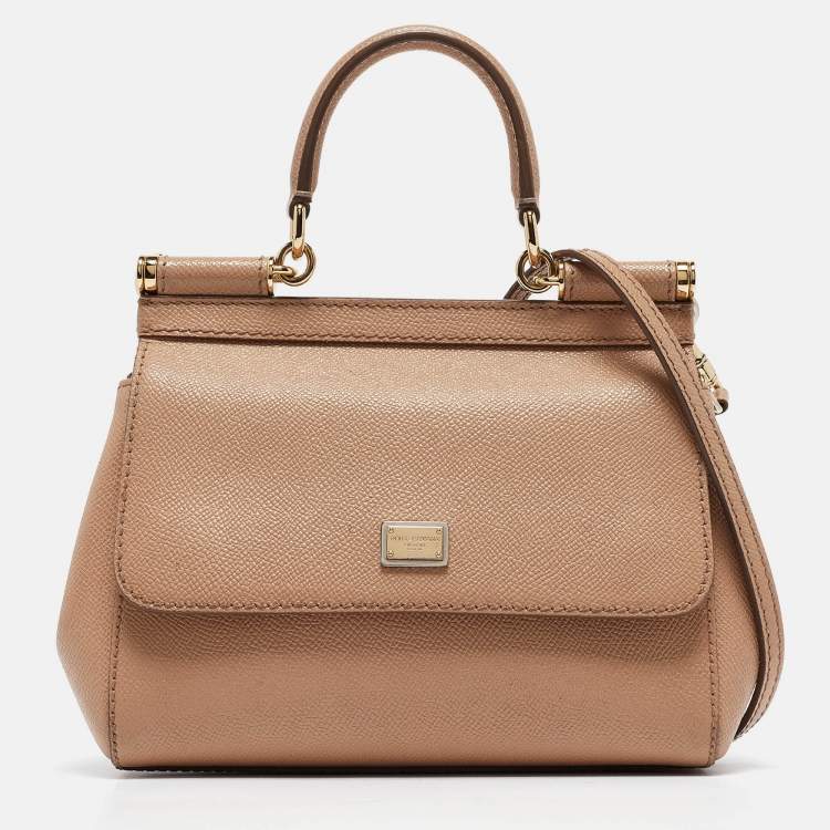 مملوكة مسبقًا Dolce & Gabbana Beige Leather Small Miss Sicily Top Handle Bag