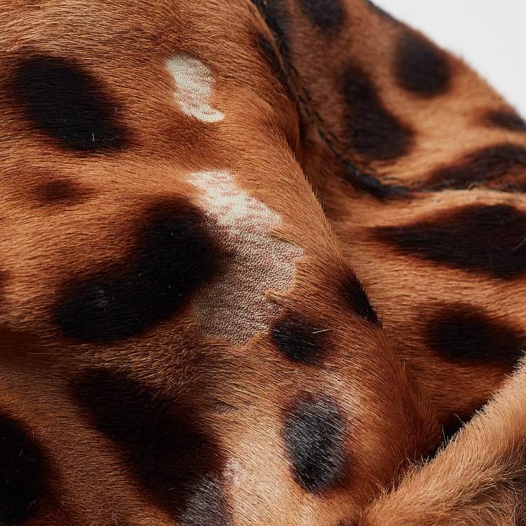 Pre Owned Dolce & Gabbana Beige/Leather Leopard Print Calfhair and Leather Duffel Bag