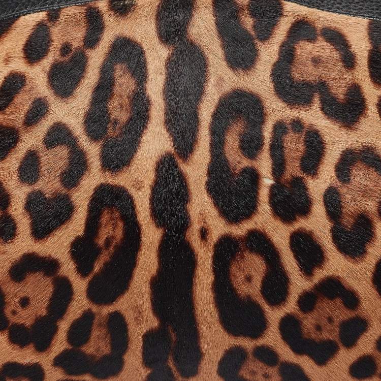 Pre Owned Dolce & Gabbana Beige/Leather Leopard Print Calfhair and Leather Duffel Bag