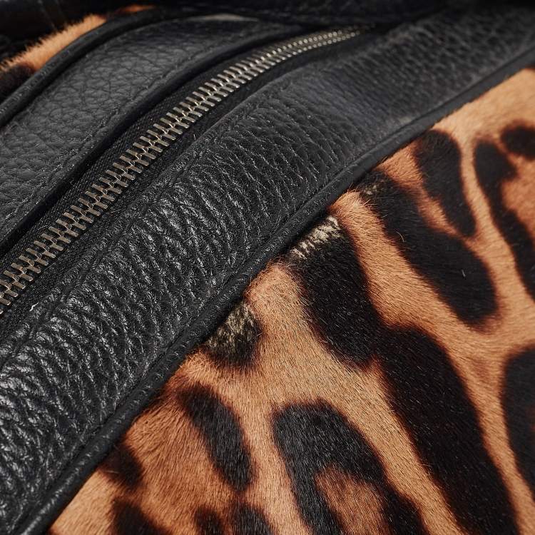 Pre Owned Dolce & Gabbana Beige/Leather Leopard Print Calfhair and Leather Duffel Bag