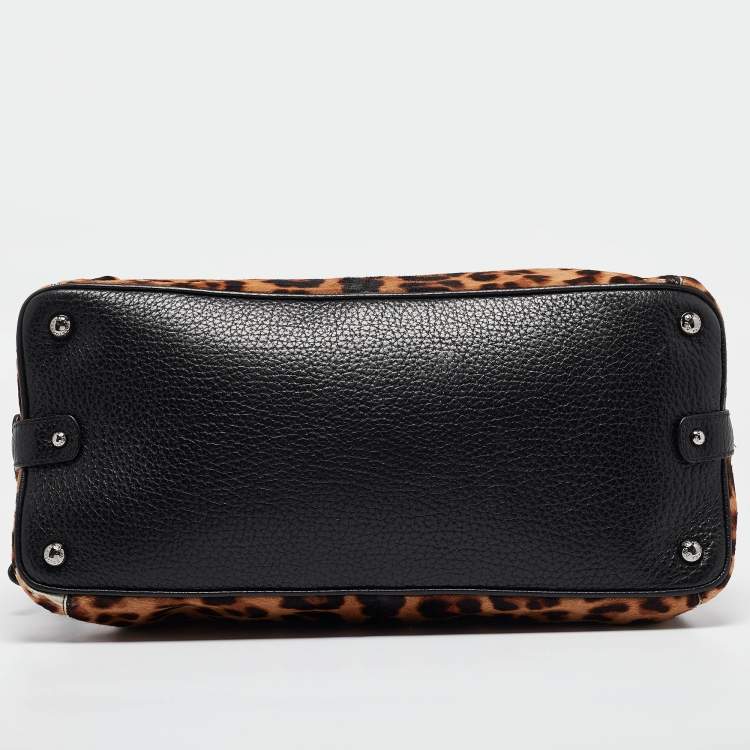 Pre Owned Dolce & Gabbana Beige/Leather Leopard Print Calfhair and Leather Duffel Bag