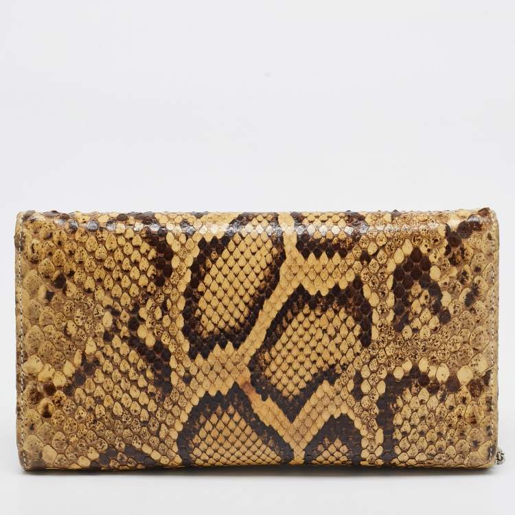 Pre Owned Dolce & Gabbana Cream Python DG Logo Wristlet Clutch