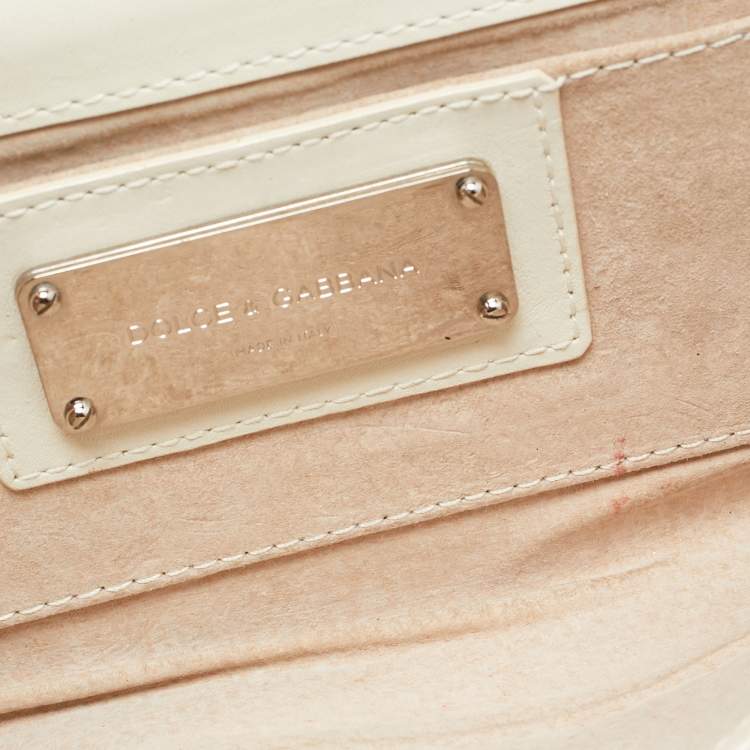Pre Owned Dolce & Gabbana Cream Python DG Logo Wristlet Clutch