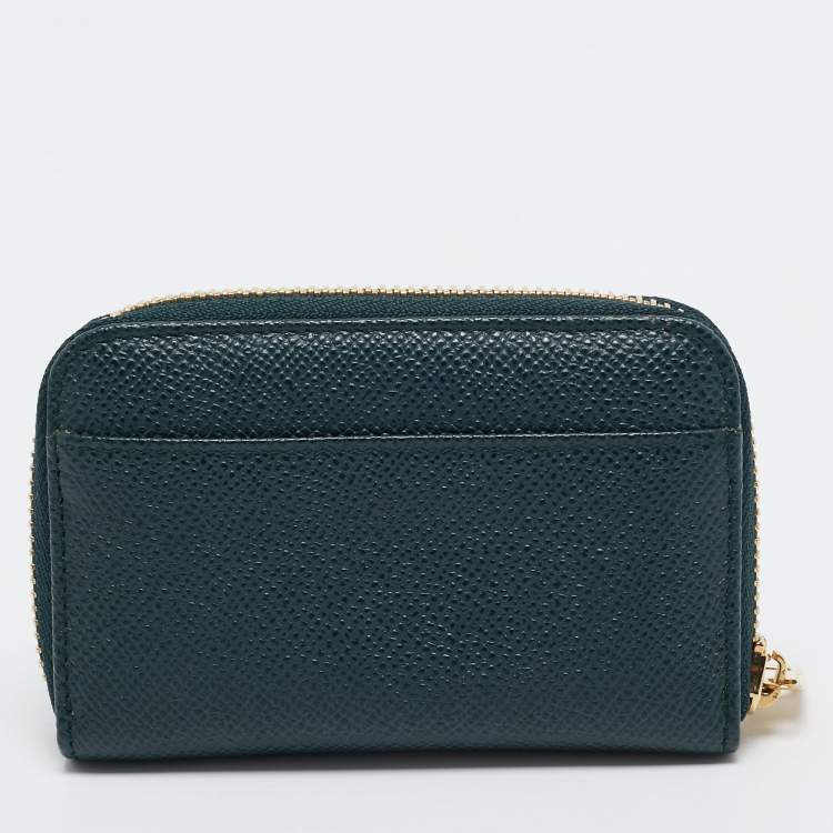 Pre Owned Dolce & Gabbana Green Leather Zip Coin Purse