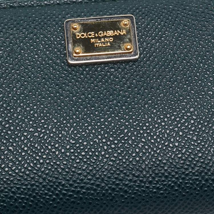 Pre Owned Dolce & Gabbana Green Leather Zip Coin Purse
