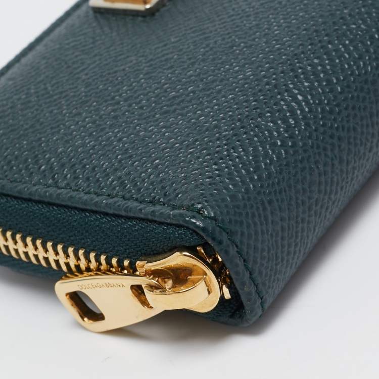 Pre Owned Dolce & Gabbana Green Leather Zip Coin Purse