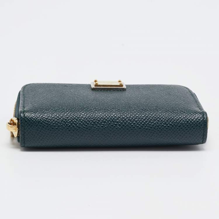 Pre Owned Dolce & Gabbana Green Leather Zip Coin Purse