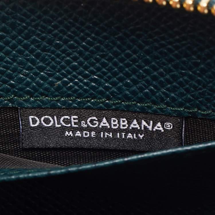 Pre Owned Dolce & Gabbana Green Leather Zip Coin Purse