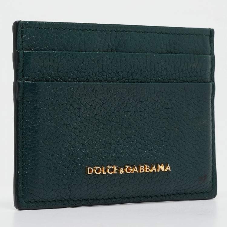 مملوكة مسبقًا Dolce & Gabbana Green Leather Logo Card Holder