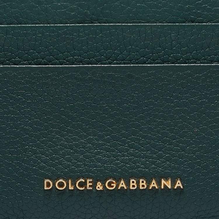 مملوكة مسبقًا Dolce & Gabbana Green Leather Logo Card Holder