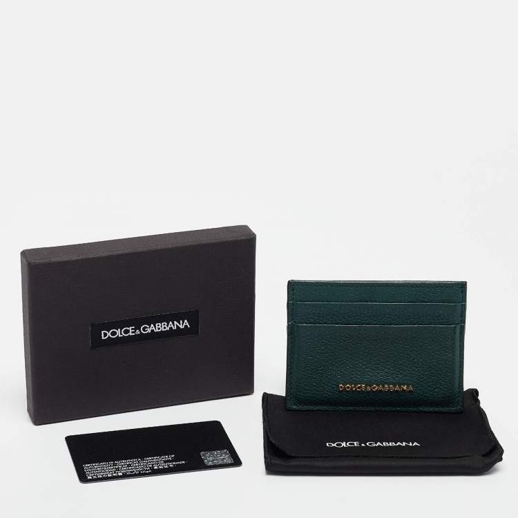 مملوكة مسبقًا Dolce & Gabbana Green Leather Logo Card Holder