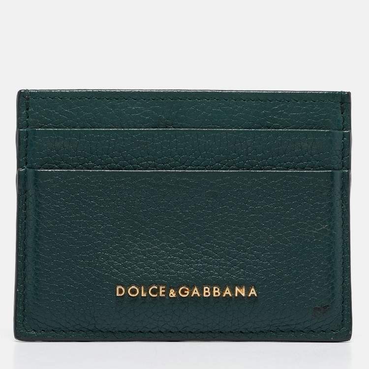 مملوكة مسبقًا Dolce & Gabbana Green Leather Logo Card Holder