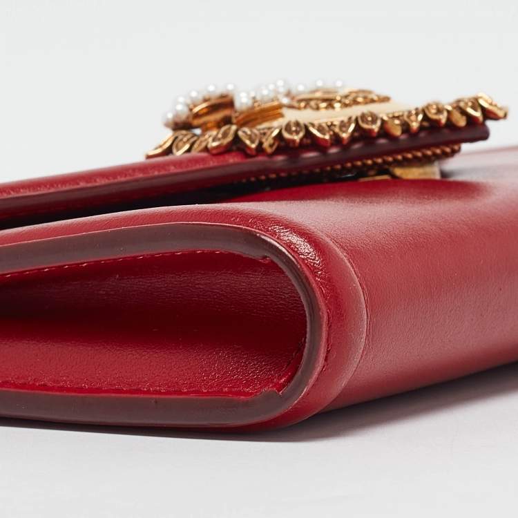 Pre Owned Dolce & Gabbana Red Leather Mini Devotion Crossbody Bag