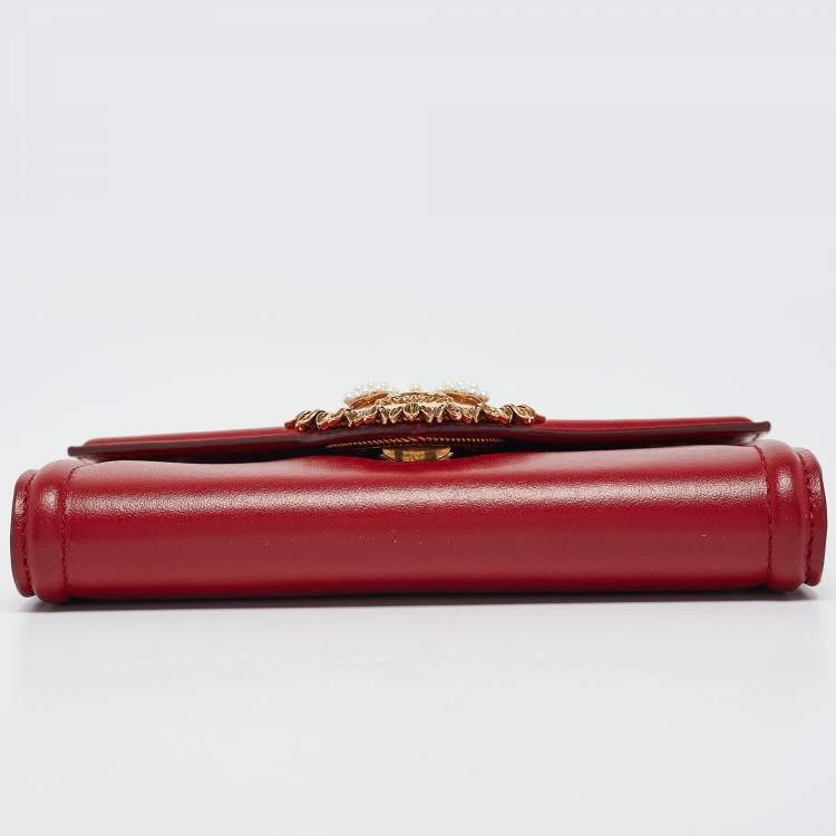 Pre Owned Dolce & Gabbana Red Leather Mini Devotion Crossbody Bag