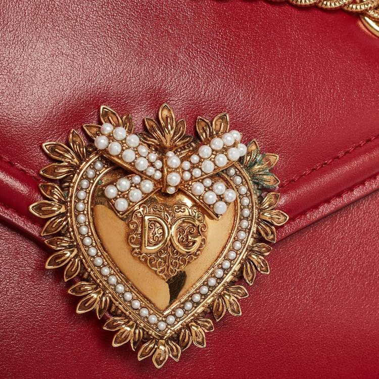 Pre Owned Dolce & Gabbana Red Leather Mini Devotion Crossbody Bag