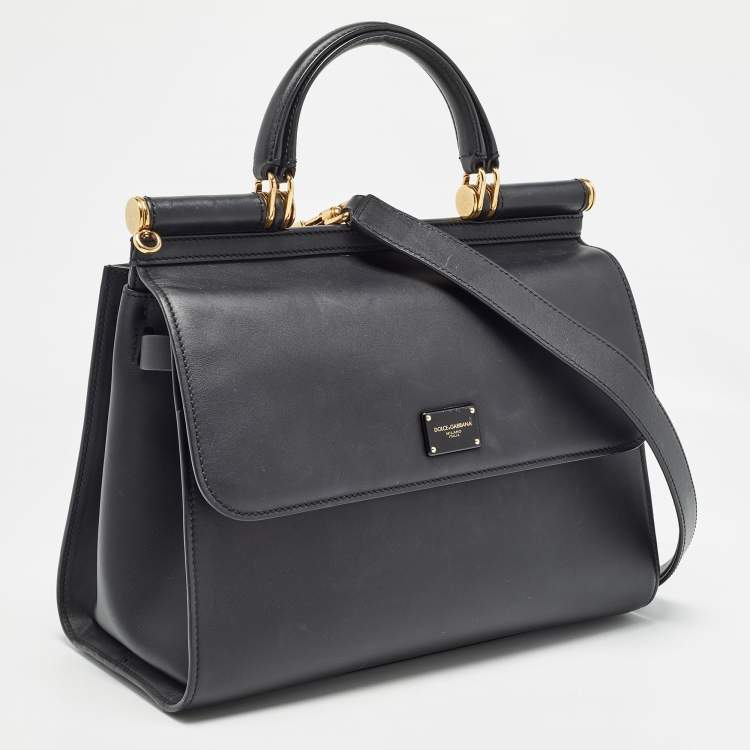 Pre Owned Dolce & Gabbana Black Leather Large Miss Sicily 58 Top Handle Bag