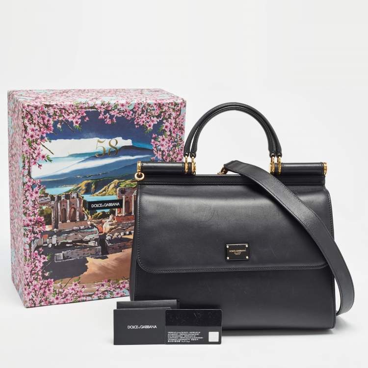 Pre Owned Dolce & Gabbana Black Leather Large Miss Sicily 58 Top Handle Bag
