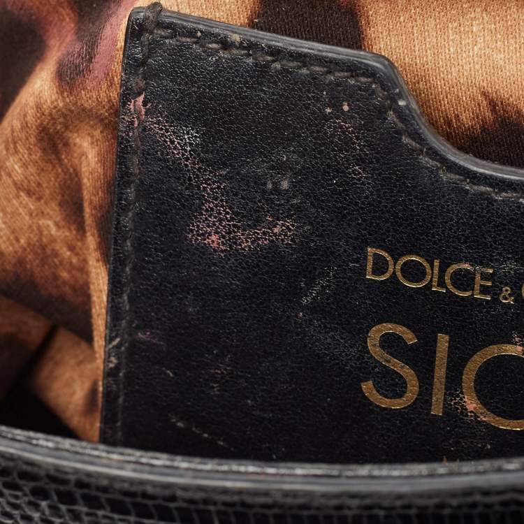 Pre Owned Dolce & Gabbana Black Lizard Embossed Leather Small Crystals DG Miss Sicily Bag