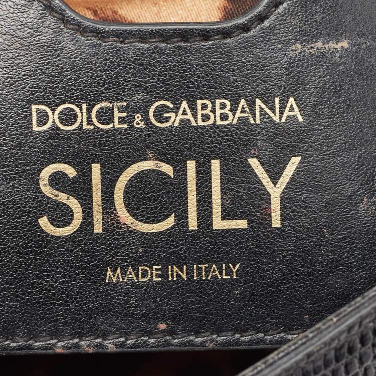 Pre Owned Dolce & Gabbana Black Lizard Embossed Leather Small Crystals DG Miss Sicily Bag
