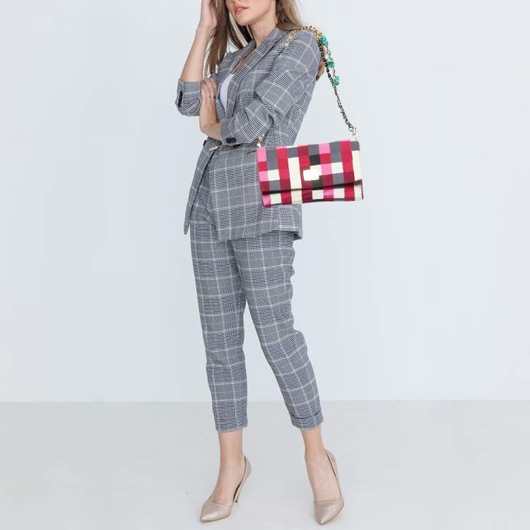 Pre Owned Dolce & Gabbana Multicolor Canvas and Suede Flap Chain Clutch
