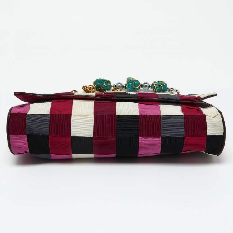 Pre Owned Dolce & Gabbana Multicolor Canvas and Suede Flap Chain Clutch