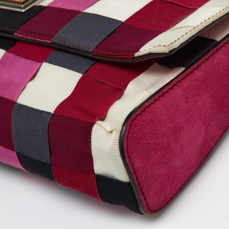 Pre Owned Dolce & Gabbana Multicolor Canvas and Suede Flap Chain Clutch