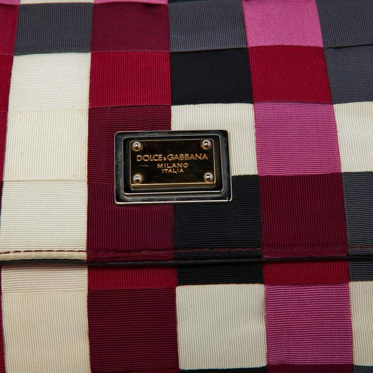 Pre Owned Dolce & Gabbana Multicolor Canvas and Suede Flap Chain Clutch