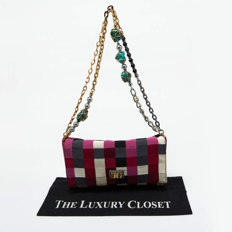 Pre Owned Dolce & Gabbana Multicolor Canvas and Suede Flap Chain Clutch