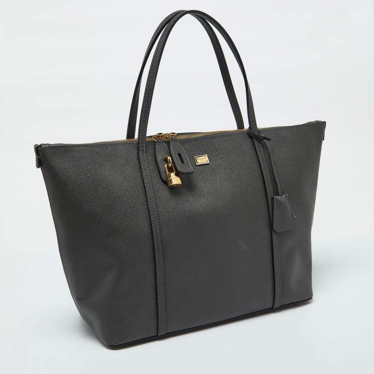 Pre Owned Dolce & Gabbana Dark Grey Leather Miss Escape Zip Tote