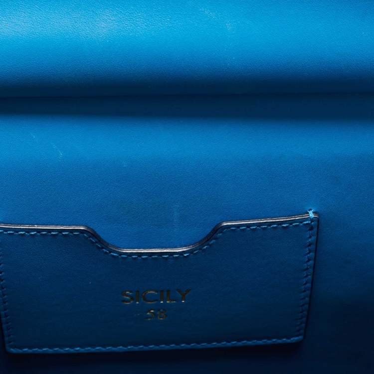 Pre Owned Dolce & Gabbana Blue Leather Medium Miss Sicily 58 Top Handle Bag