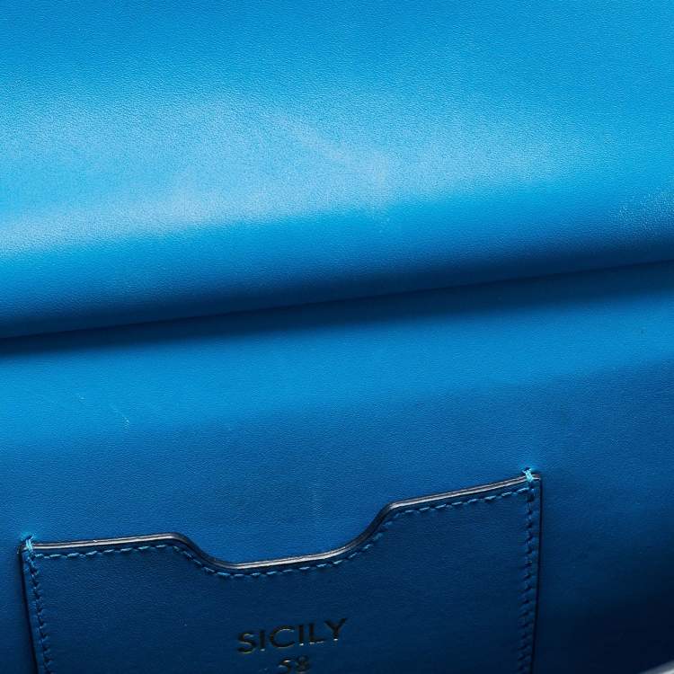 Pre Owned Dolce & Gabbana Blue Leather Medium Miss Sicily 58 Top Handle Bag