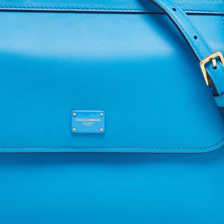 Pre Owned Dolce & Gabbana Blue Leather Medium Miss Sicily 58 Top Handle Bag