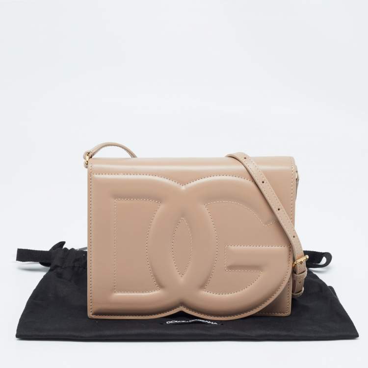 Pre Owned Dolce & Gabbana Beige Leather DG Logo Crossbody Bag