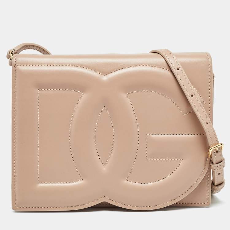Pre Owned Dolce & Gabbana Beige Leather DG Logo Crossbody Bag