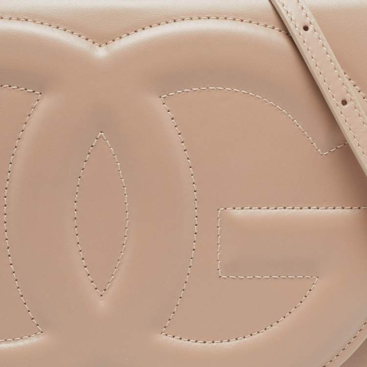 Pre Owned Dolce & Gabbana Beige Leather DG Logo Crossbody Bag