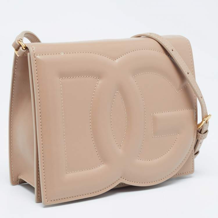 Pre Owned Dolce & Gabbana Beige Leather DG Logo Crossbody Bag
