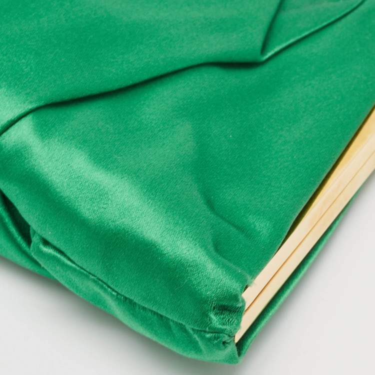 Pre Owned Dolce & Gabbana Green Pleated Satin Miss Lady Frame Clutch